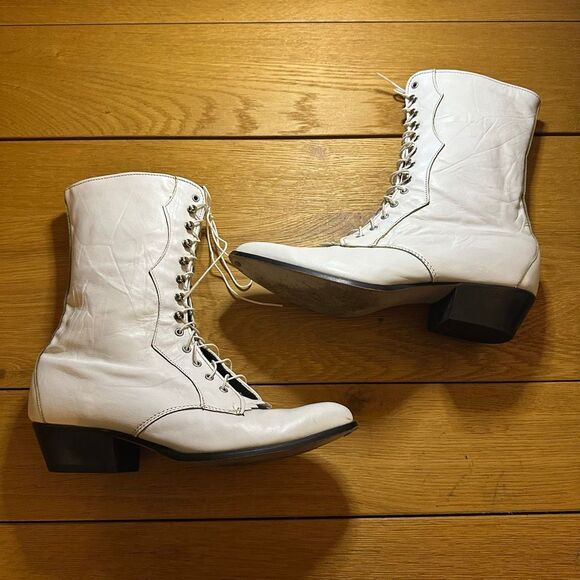 Vintage Laredo prairie dove lace-up western boots white 9 - Picture 3 of 11